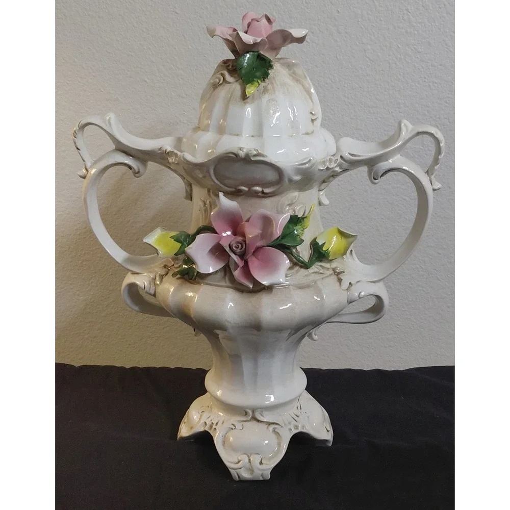 Vintage Capodimonte Italy Porcelain Lidded Urn Vase 15
